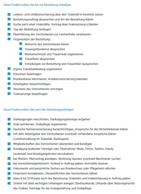 Hilfe im Trauerfall Checkliste 2